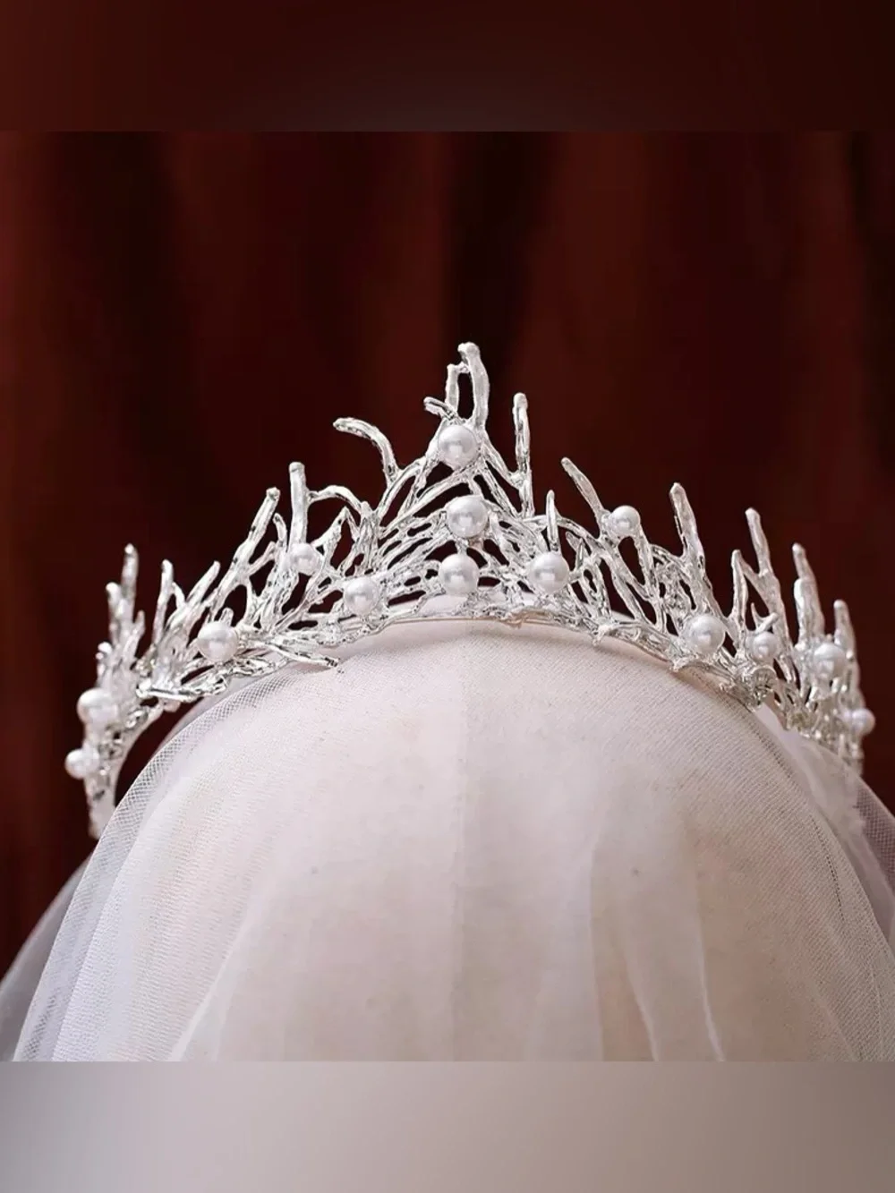 Silver Pearl Branch Bridal Tiara
